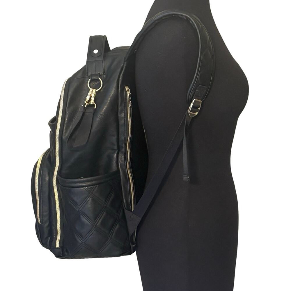 Itzy Ritzy Boss Diaper Bag Backpack Black Quilted Vegan Leather - Picture 5 of 13